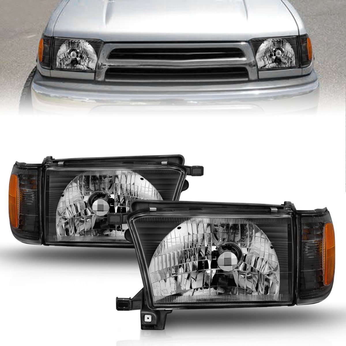 TOYOTA 4 RUNNER 99-02 CRYSTAL HEADLIGHTS BLACK HOUSING W/ CORNER LIGHT 2PC