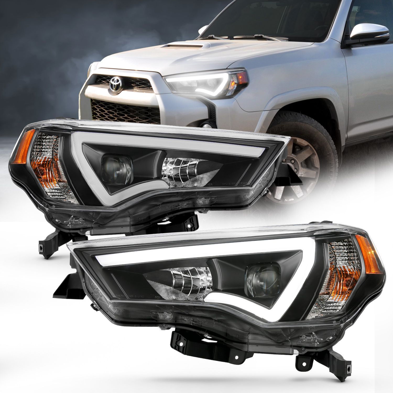 TOYOTA 4RUNNER 14-21 PROJECTOR LIGHT BAR STYLE HEADLIGHTS BLACK CLEAR AMBER